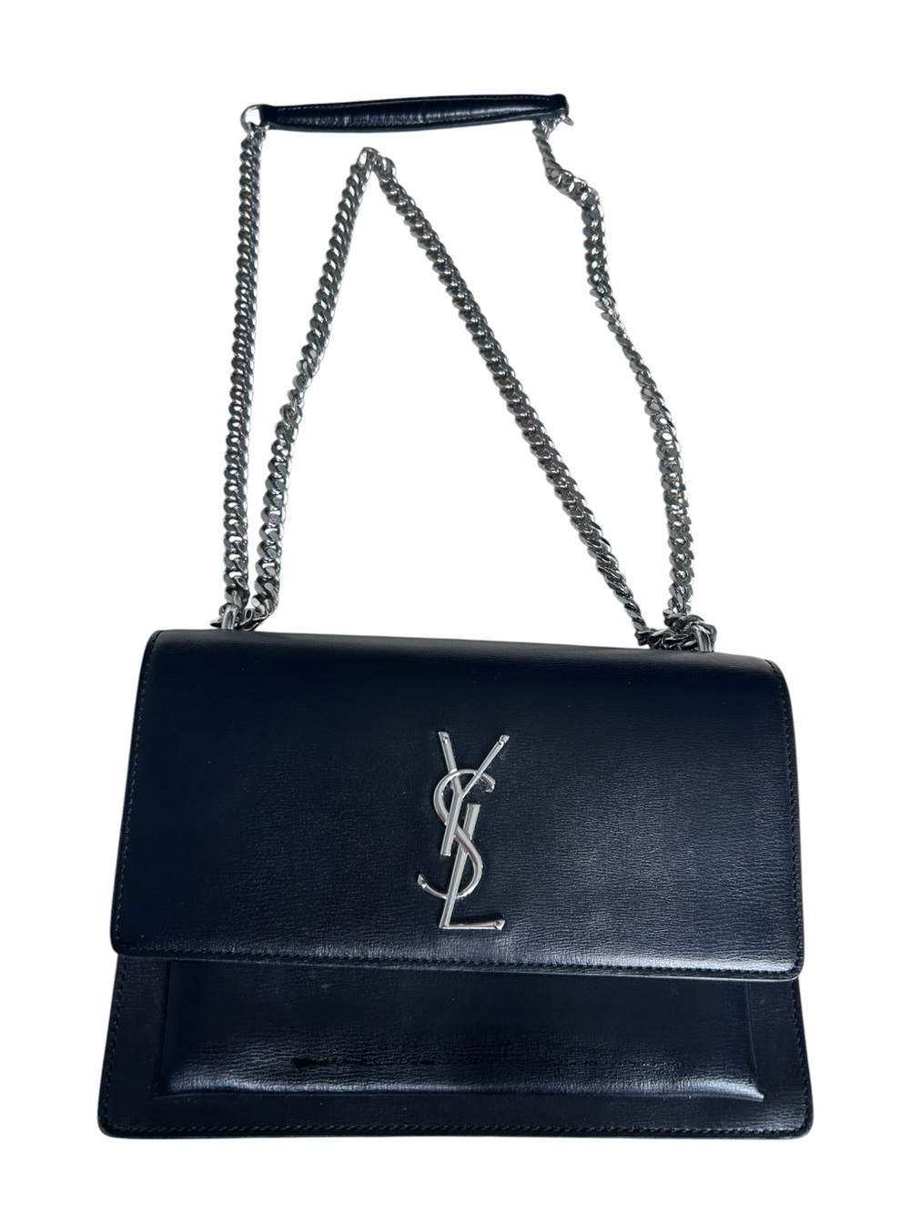 Saint Laurent YSL Sunset Black Leather Chain Shoulder Bag EUC